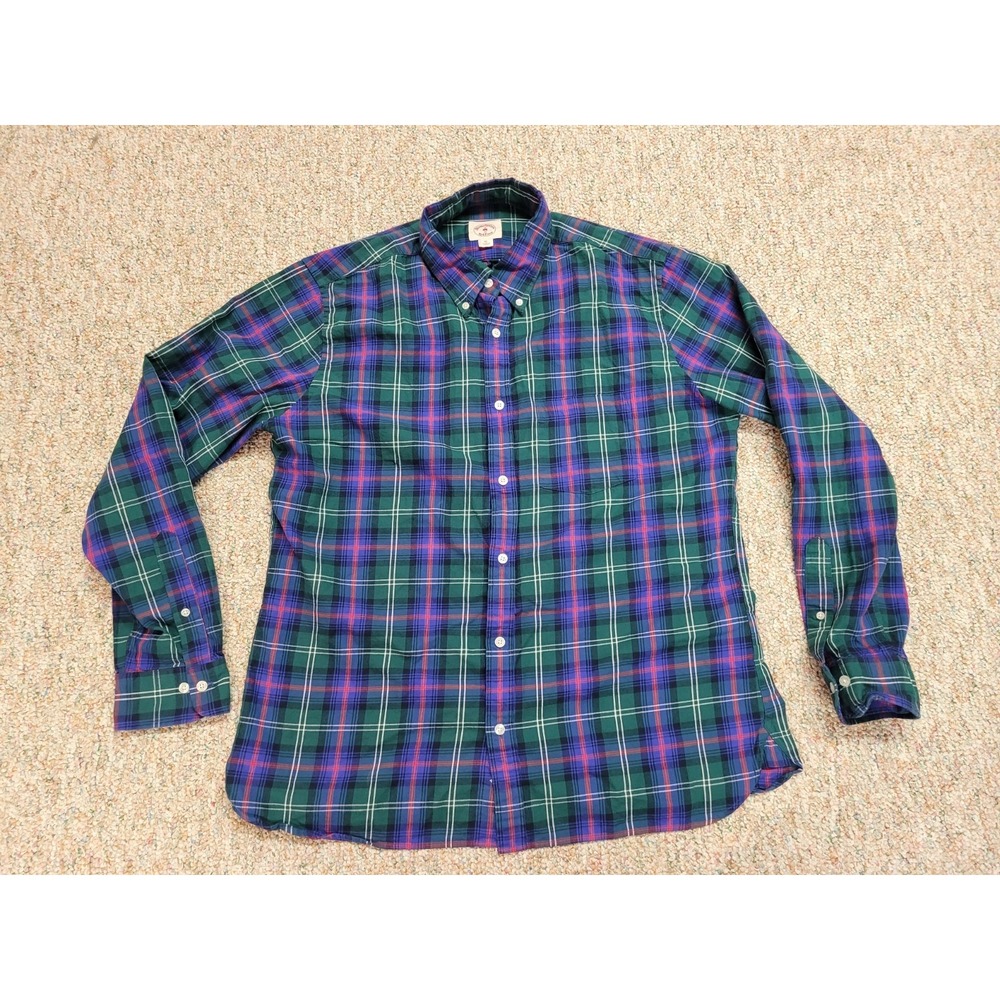 Brooks Brothers Red Fleece Shirt Men XL Green Plaid Button Down Long Sleeve